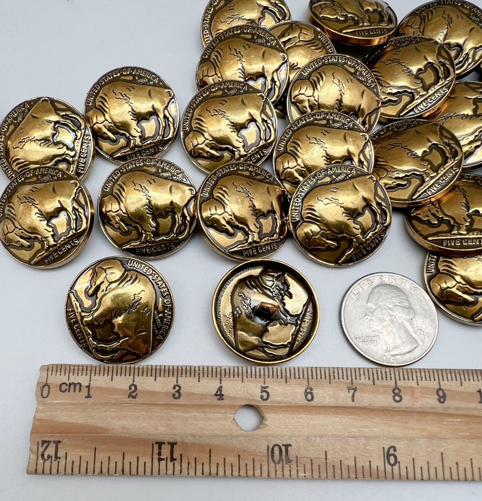 10PC Antiqued Gold Buffalo Rustic Metal Buttons Shank Buttons 1" 26mm