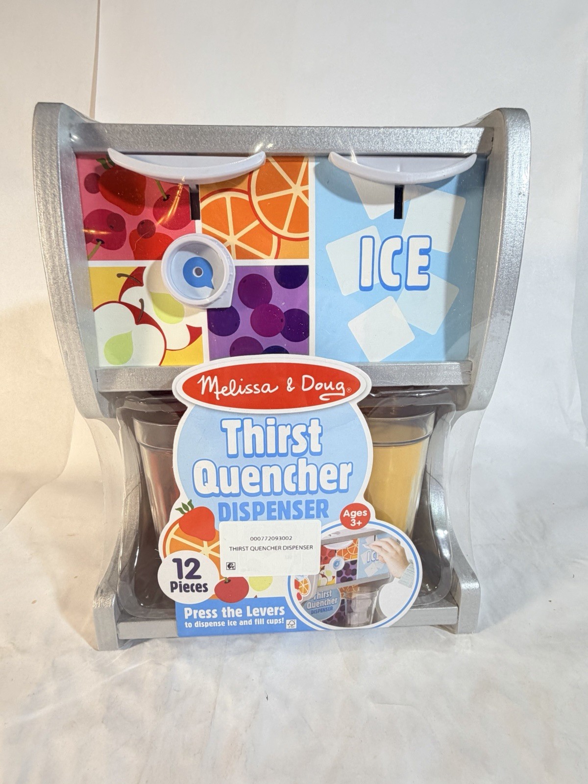 Melissa & Doug Wooden Thirst Quencher Drink Dispenser W/ Cups, Juice Inserts NEW
