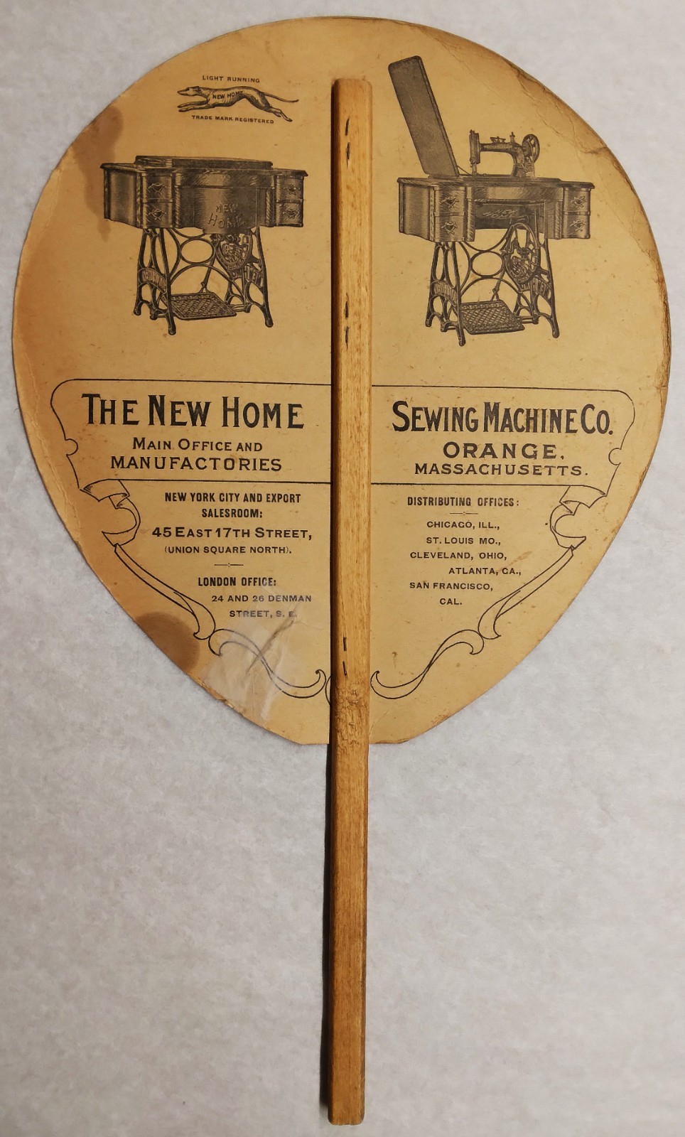 c1920 The New Home Sewing Machine Co. advertising hand fan