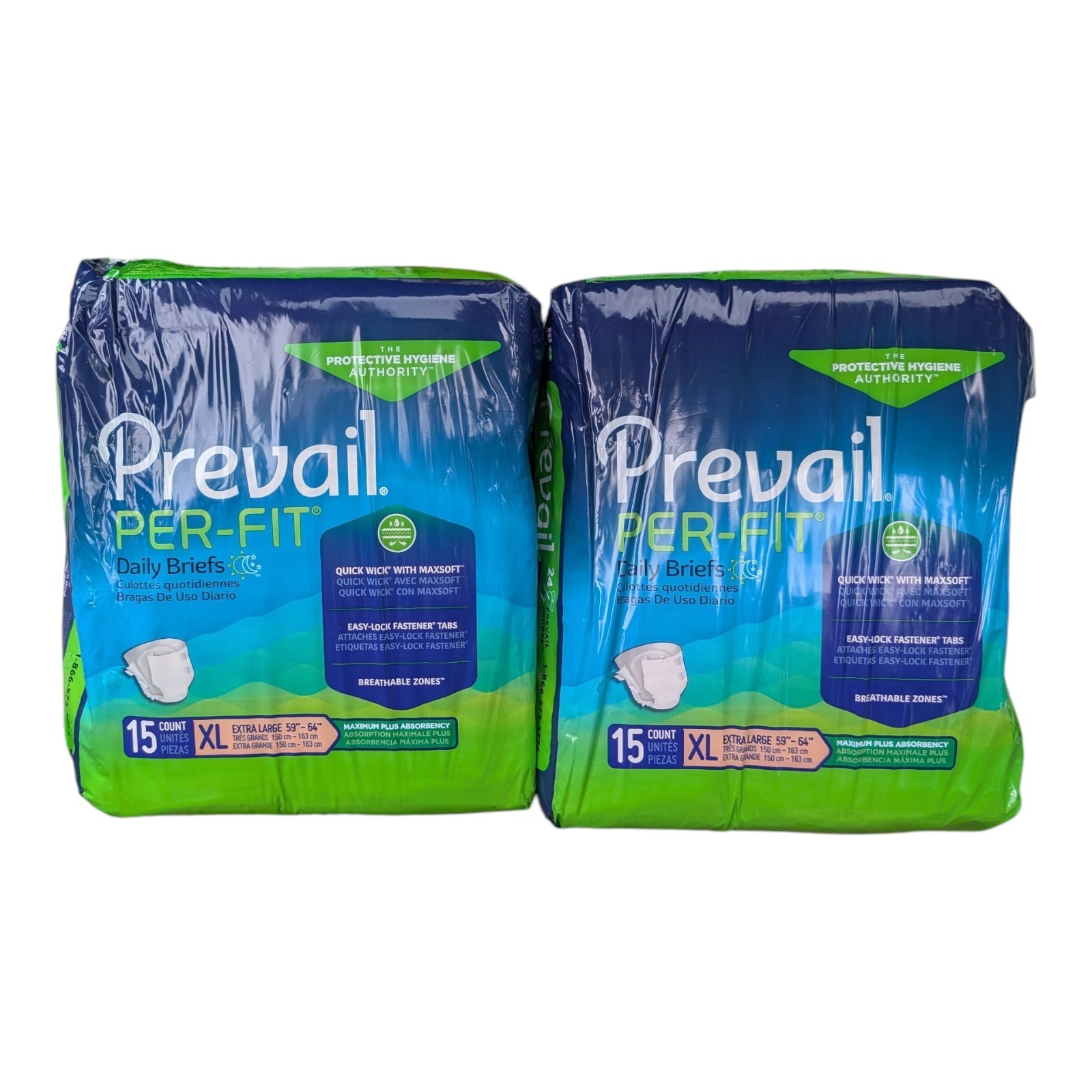2x Prevail Per-Fit Incontinence Brief XL Mat Body Shape Maximum 30 Total Briefs