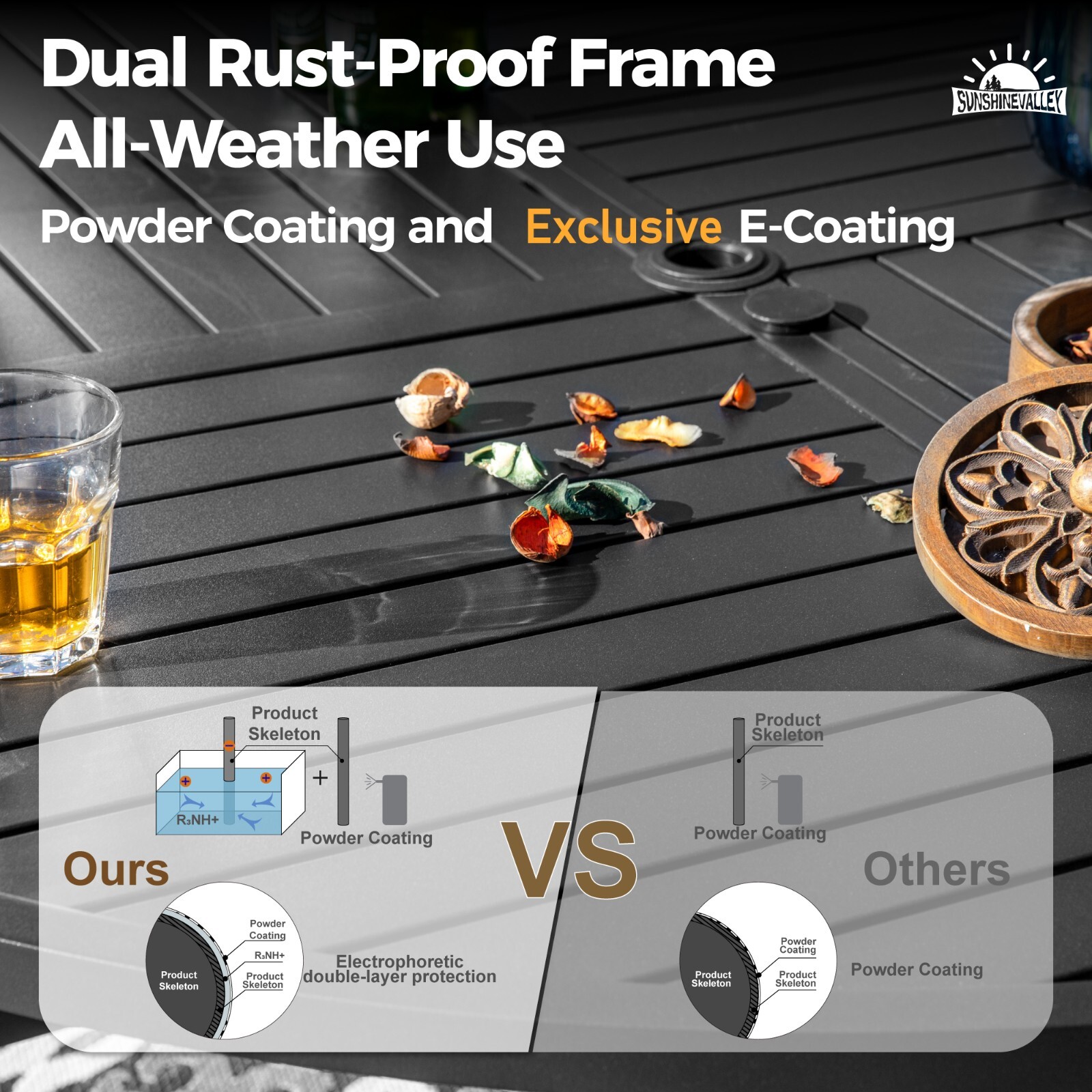 54" Outdoor Dining Table Metal Steel Slat Round Patio Table with Umbrella Hole