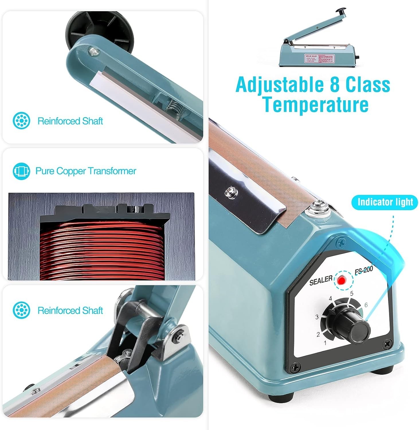 Manual Heat Sealer Machine for Plastic Bags with Adjustable Temperature Dial