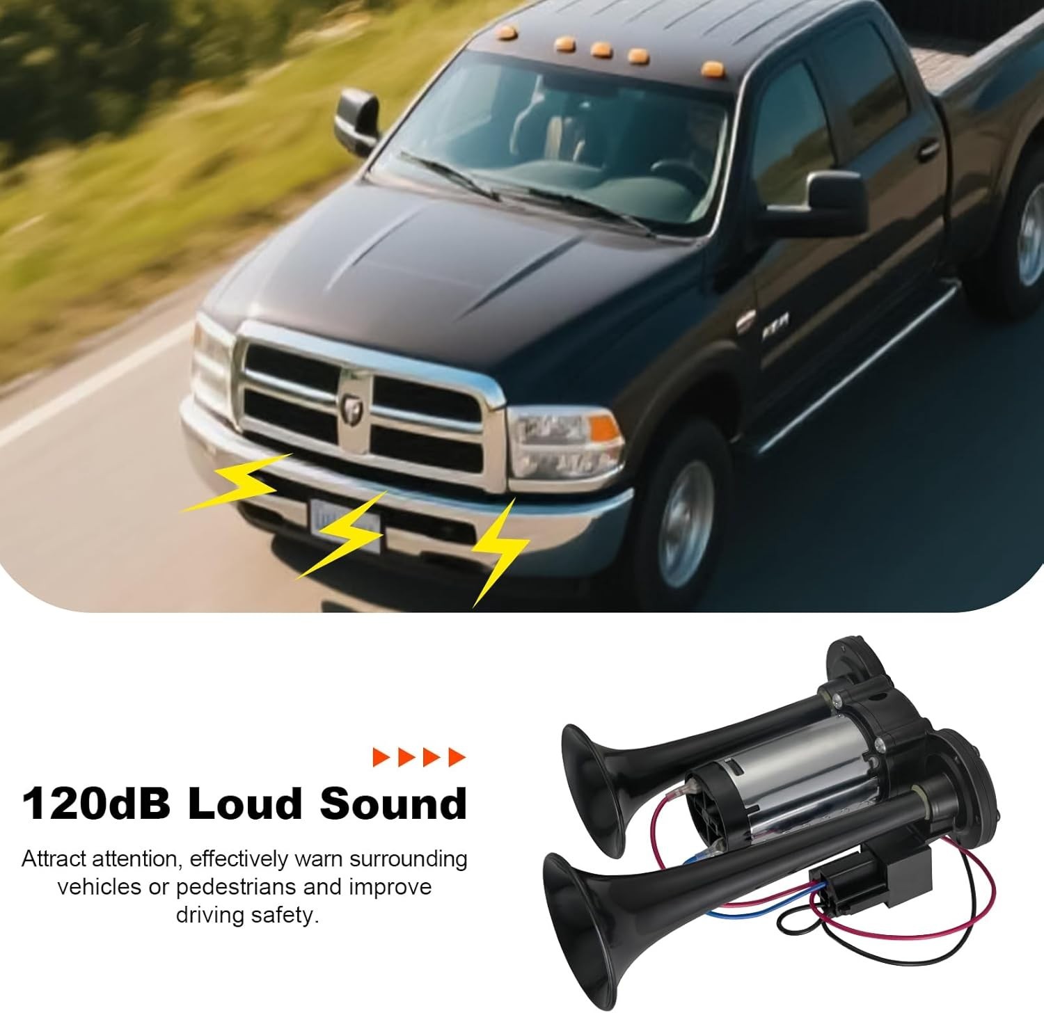 12V 120DB Super Loud Train Electric Air Horn Kit Dual Trumpets for Truck Pickup