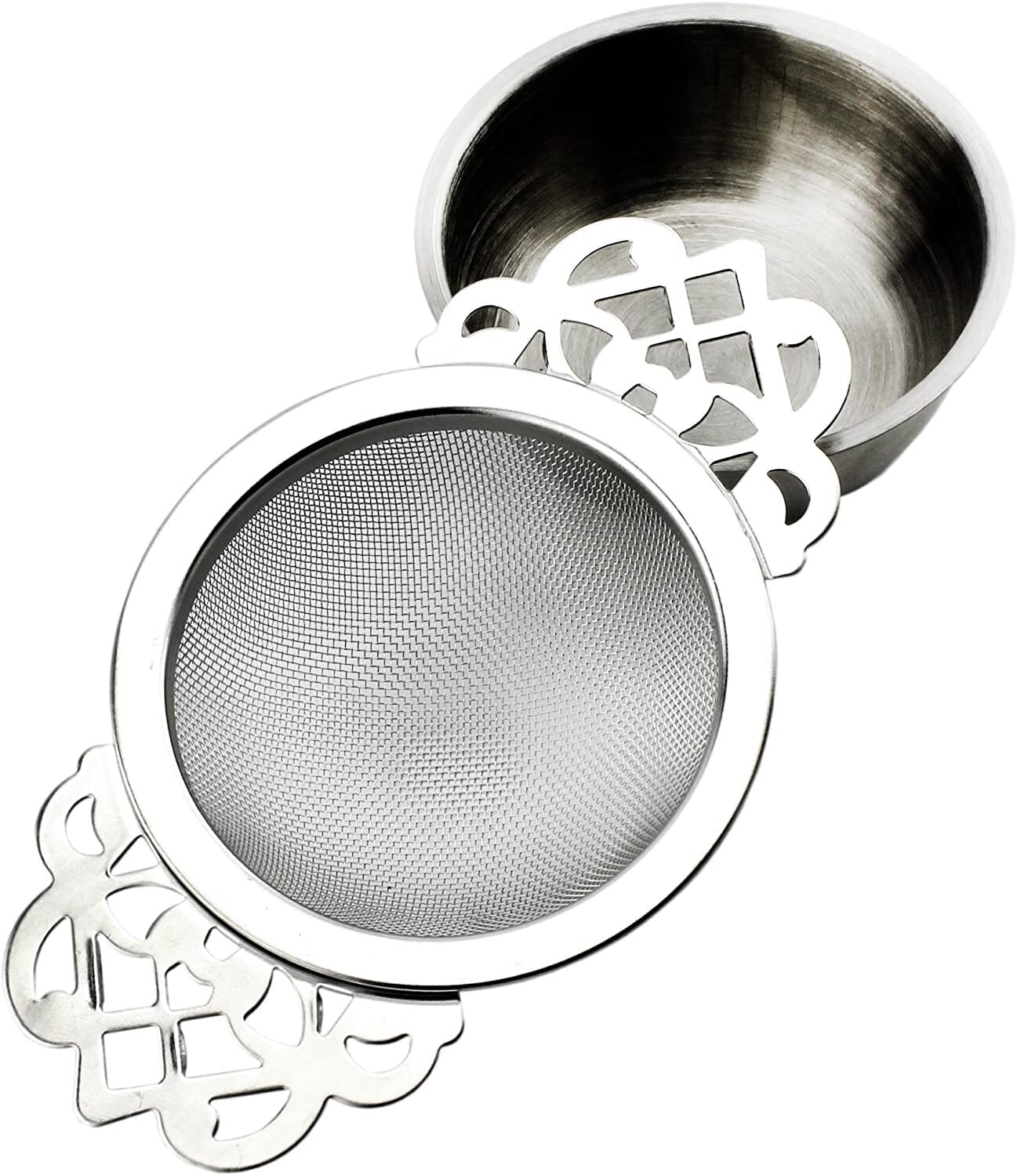 Empress Tea Strainers with Drip Bowls, 2pk Stainless Steel for Loose Leaf Tea