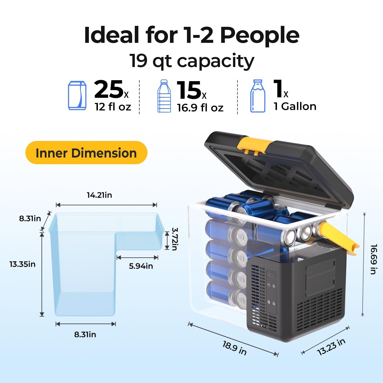 19QT Portable Car Fridge Freezer Cooler Mini Refrigerator Compressor W/ Battery