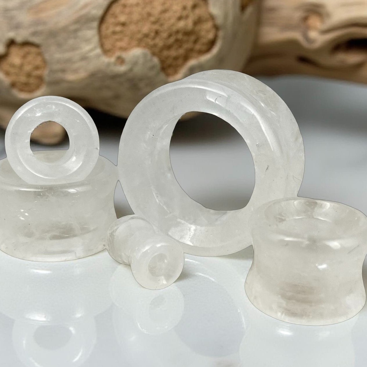 Pair of Cloudy Quartz Stone Concave Tunnels plugs (STN-724) gauges