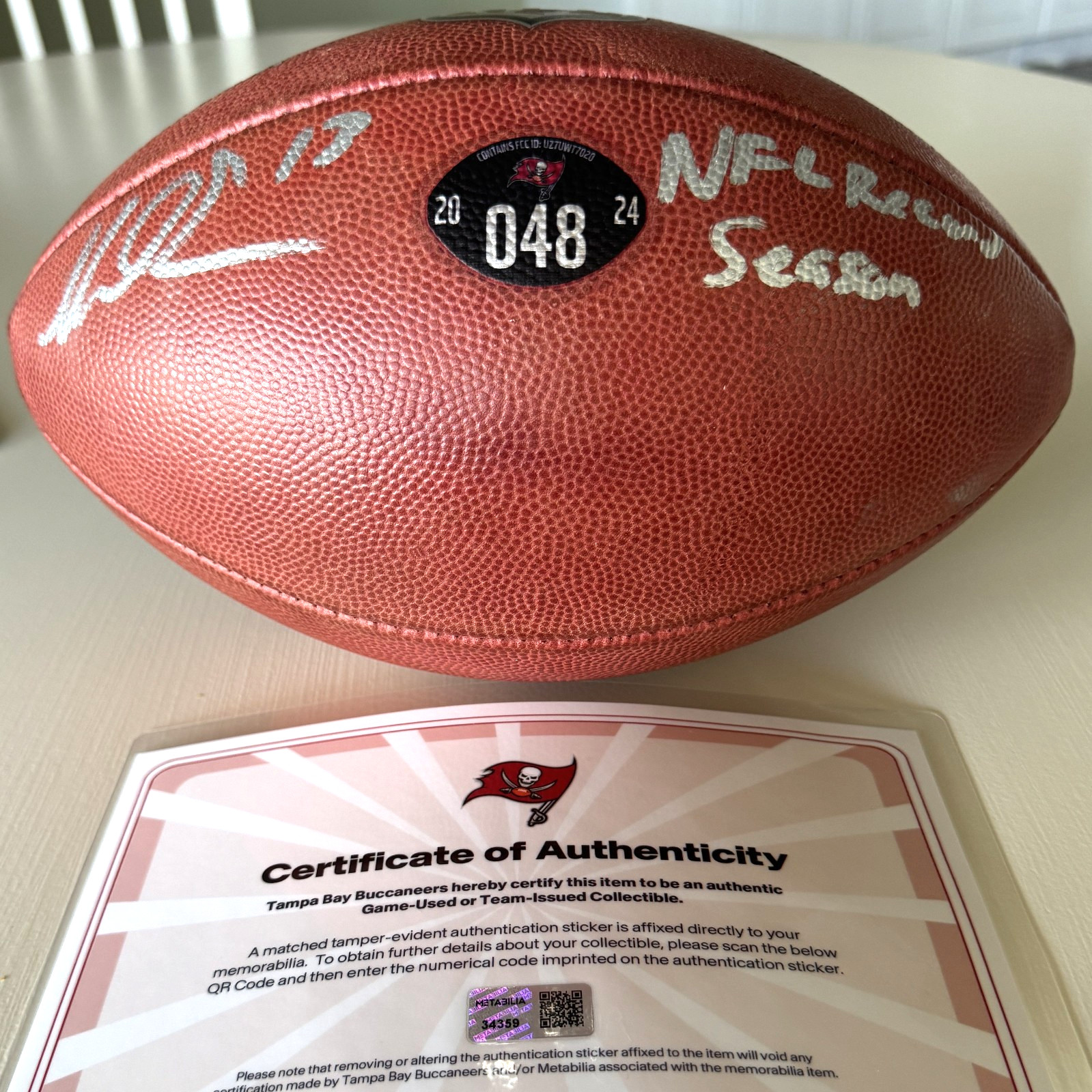 Mike Evans GAME USED💪Signed + Inscribed Ball Tampa Bay Buccaneers 24-25 Season