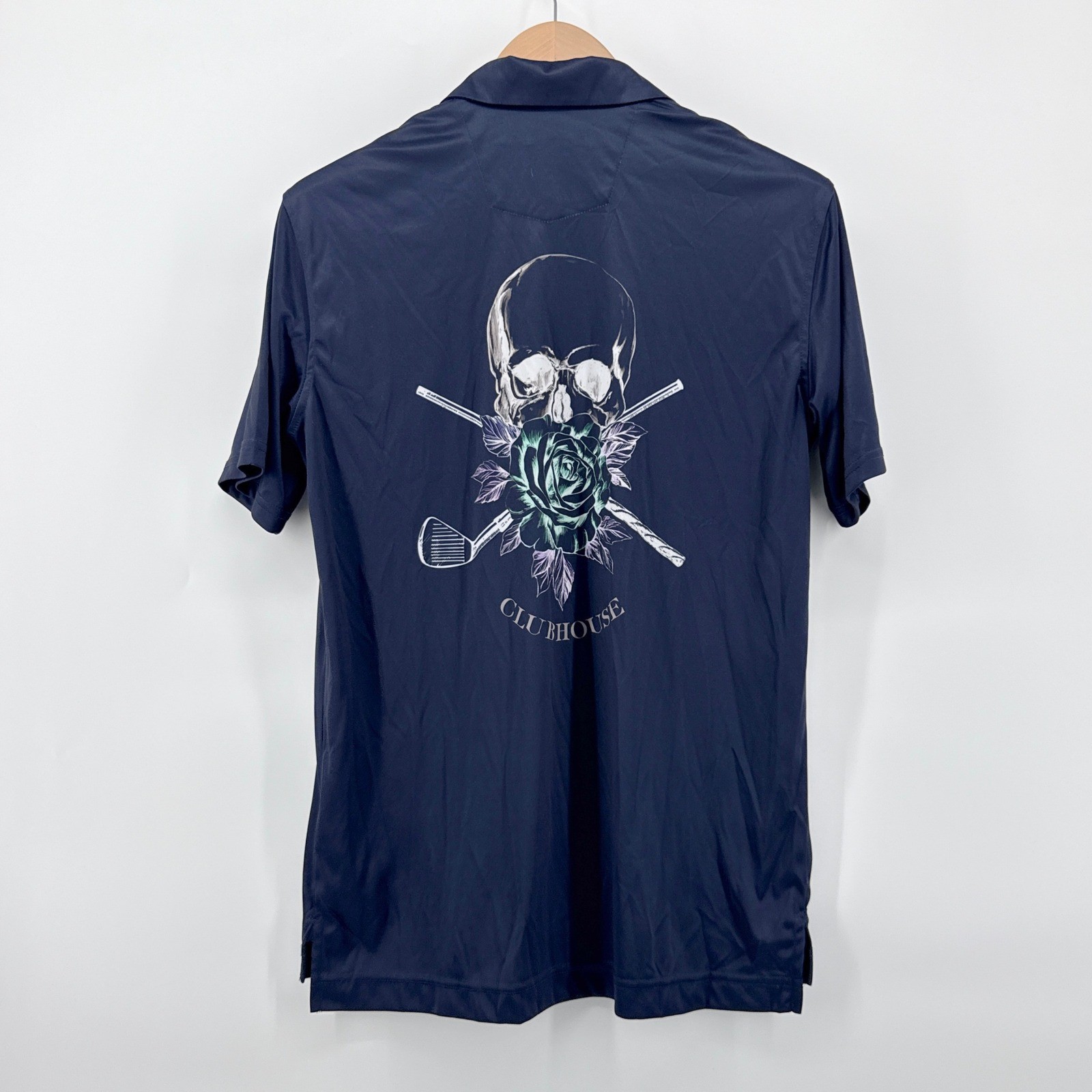 Robert Graham Blade Iron polo shirt skull rose graphic navy small