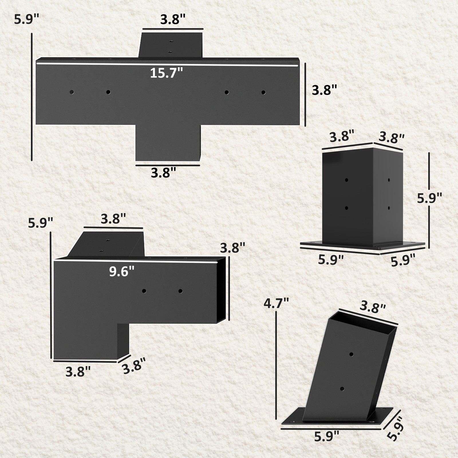 Pergola Brackets, 15° Slanted Roof Pergola Bracket Kit, Black