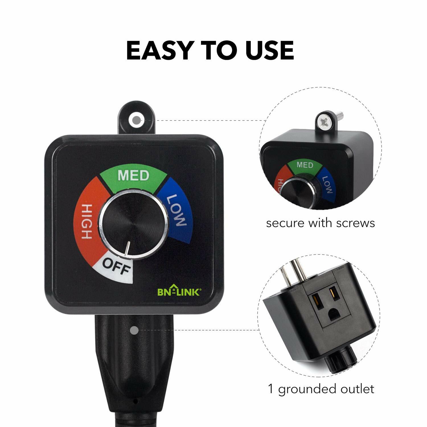 BN-LINK Fan Speed Controller Variable 3Speed Controller Wireless for Ventilation