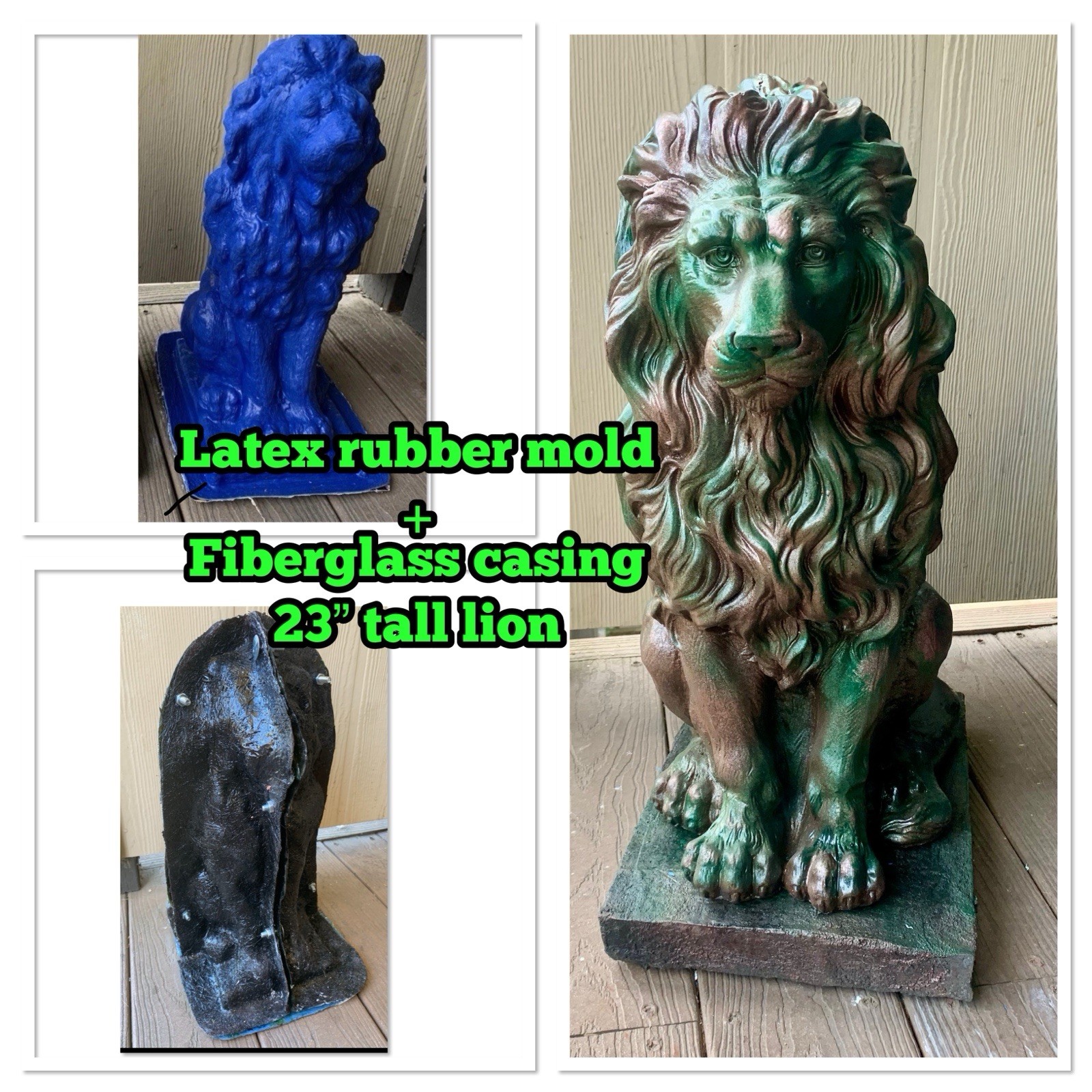 LATEX RUBBER MOLD + Fiberglass casing Large Lion H. 23” YKM-5119A Made In USA