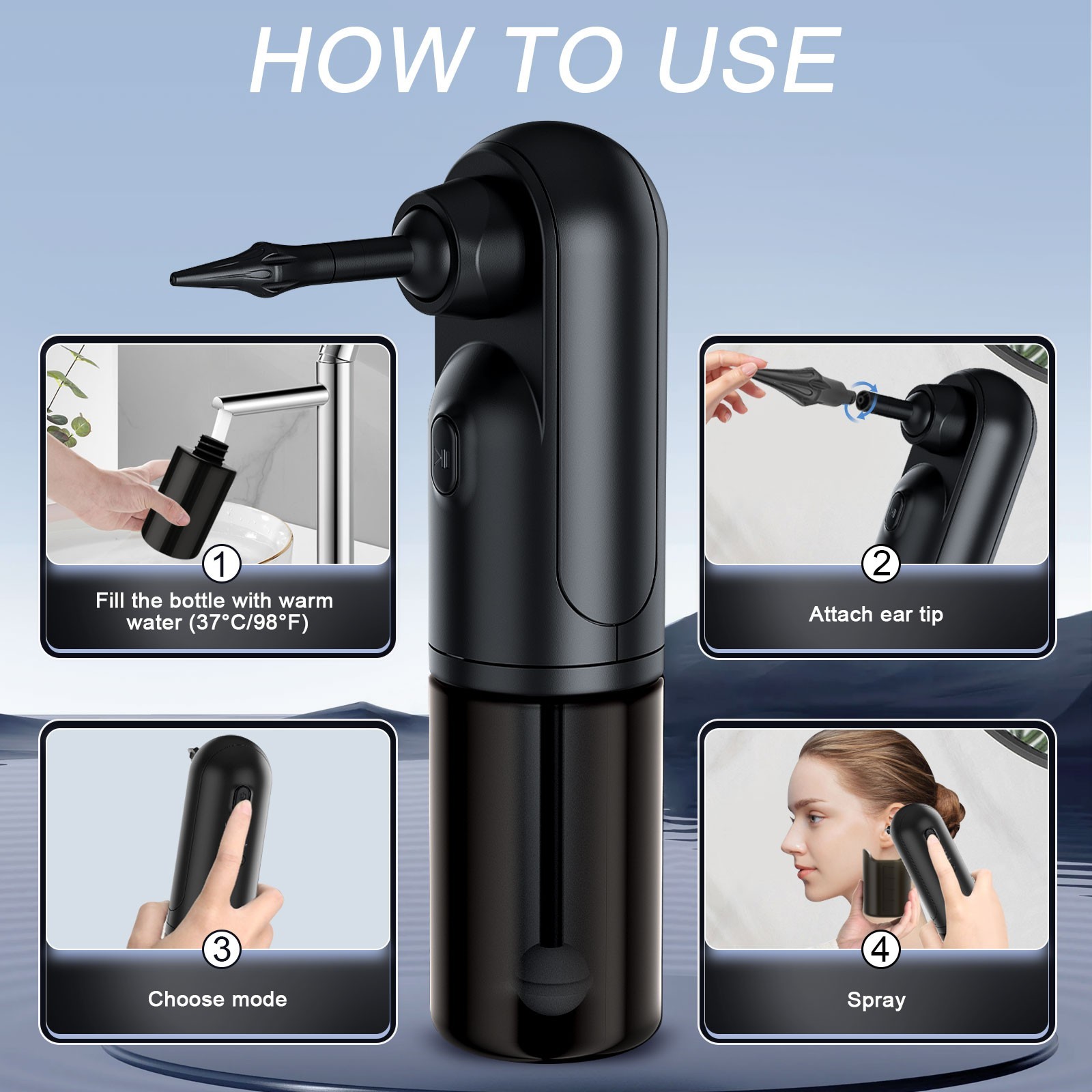 Electric Ear Wax Removal Retractable Water Ear Wax Cleaner Kit 4 Pressure Modes