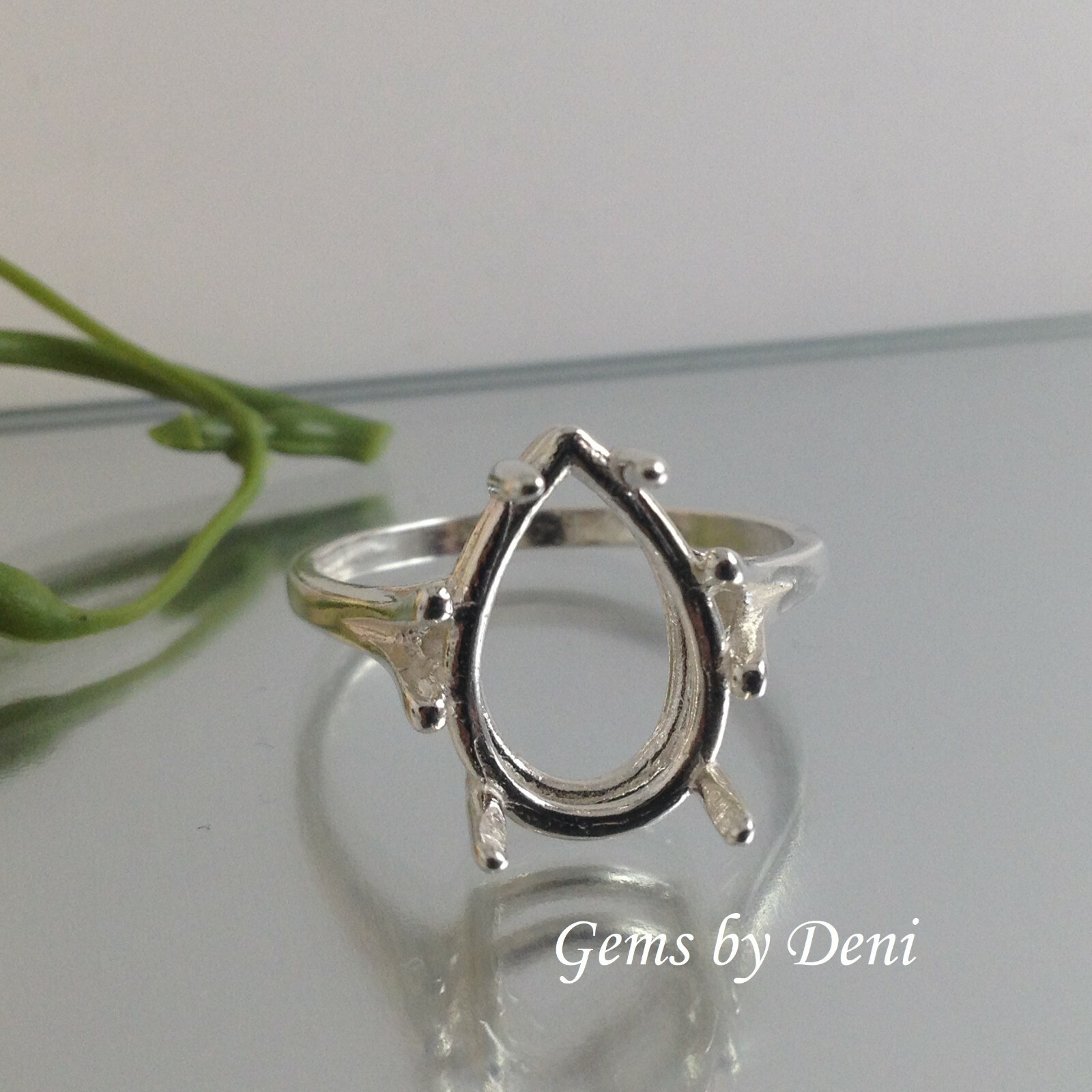 (7x5-20x15mm) Pear Wire Mount Sterling Silver Pre-Notched Ring Setting Size 5-9