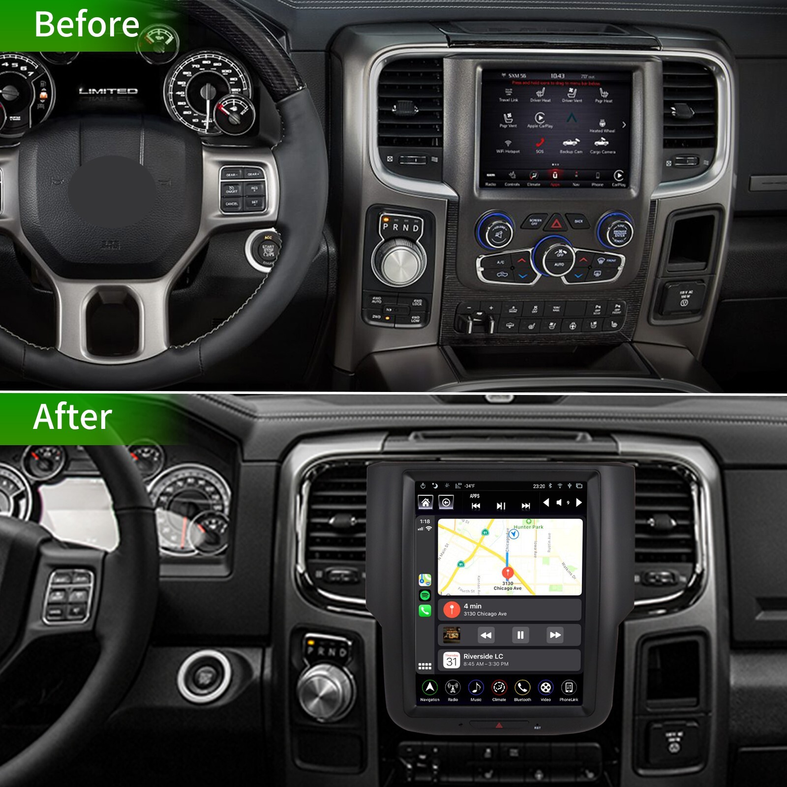 GEN 4 Android Car Radio Tesla Screen for Dodge RAM 1500 2500 3500 2013-18 Stereo