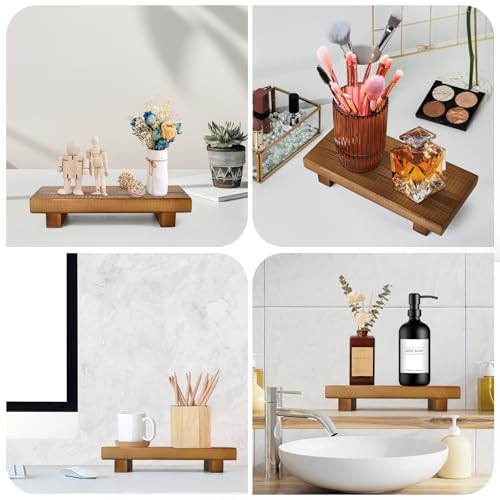 Wood Riser Soap Stand, Wooden Tray for Bathroom Counter, Kitchen Sink Brown