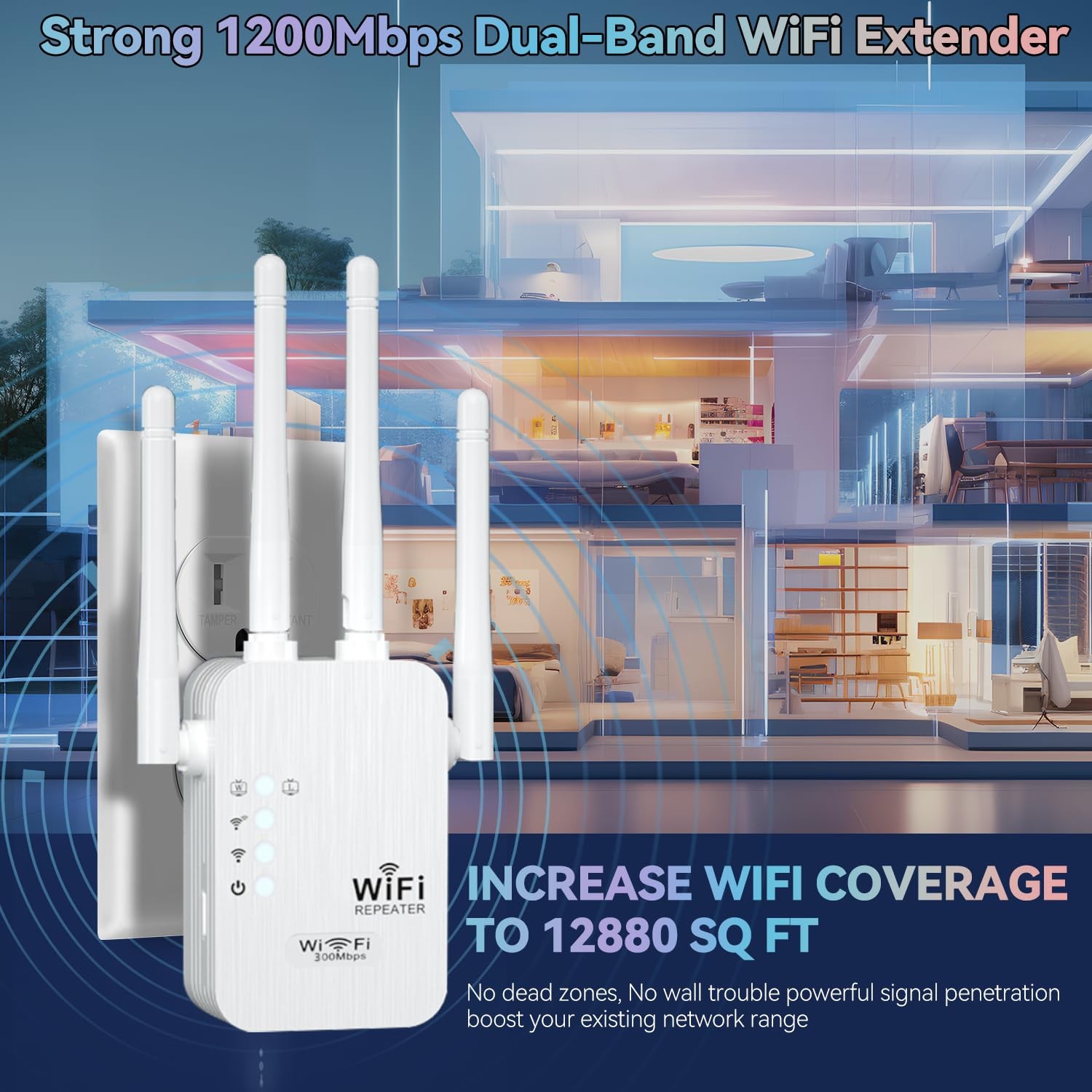 1200Mbps WiFi Range Extender Repeater Wireless Amplifier Router Signal Booster