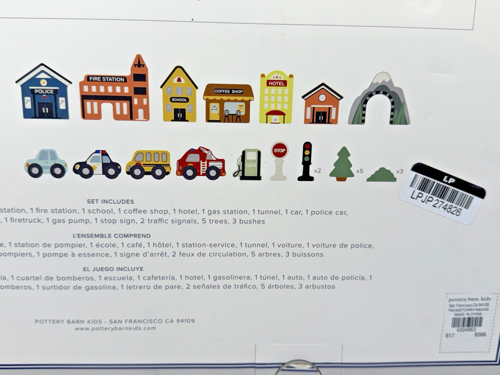 Pottery Barn Kids Neighborhood Train Set Wooden 24 Pc Carrying Case NEW In Box