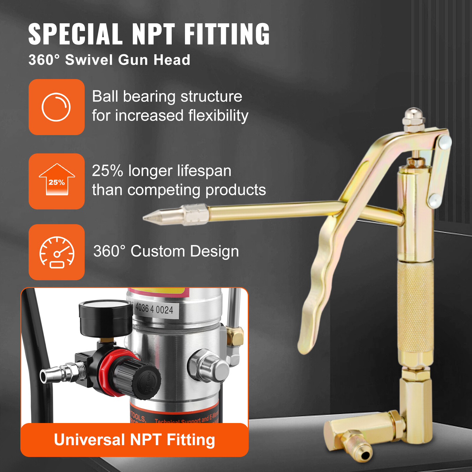 VEVOR Grease Pump Air Operated Grease Pump 0.6-0.8Mpa 13 ft Hose with Barrel Cap