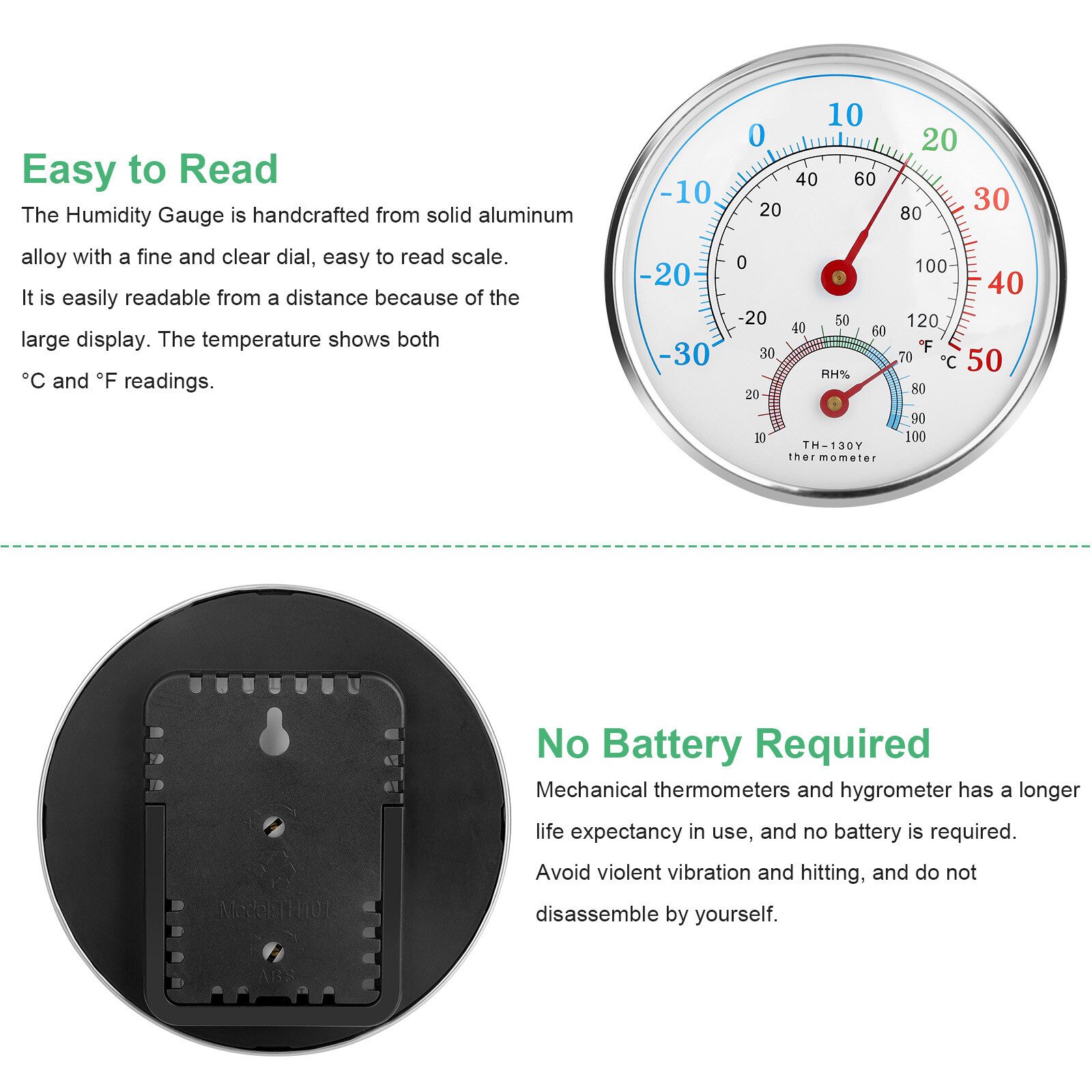 2Pcs Wall Thermometer Indoor Outdoor Mount Garden Greenhouse Home Humidity Meter