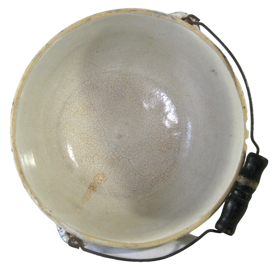 Spongeware Stoneware Blue & White Mixing Bowl with Bail Handle 8 1/2 in x 4 in