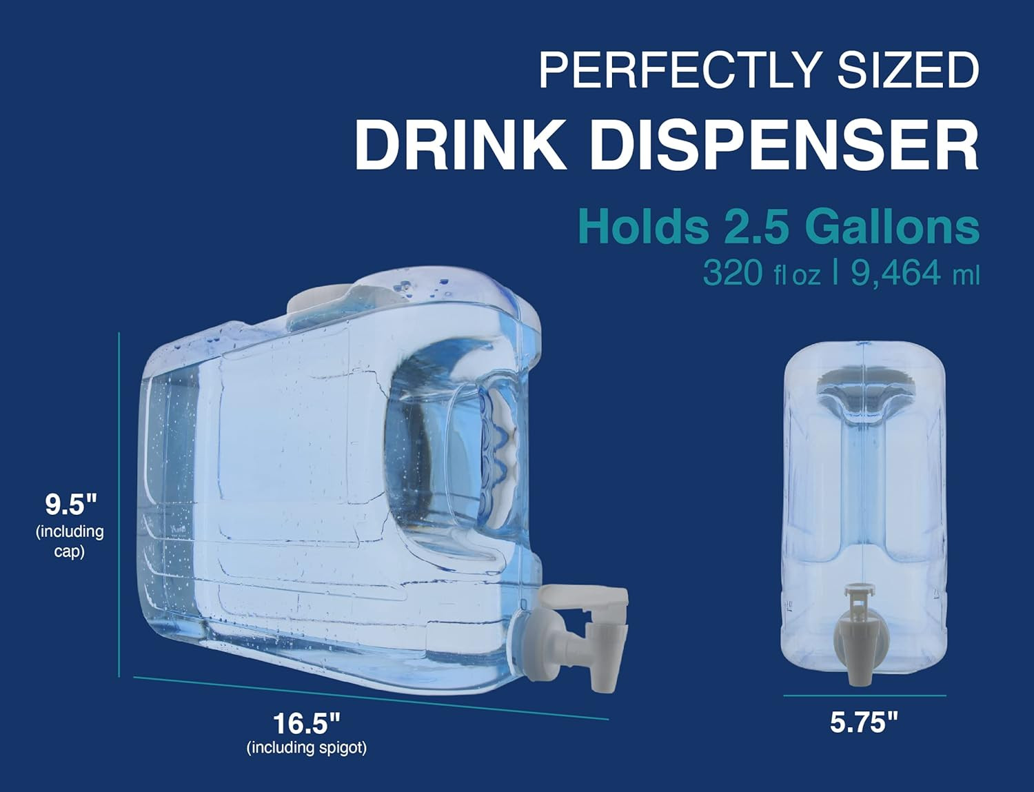 Oasis Drink Dispenser for Fridge, 2.5 Gallon - Plastic Beverage Dispenser with S
