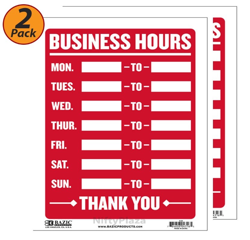 2 Pack - Business Hours Sign Durable Plastic Weatherproof 9 Inch x 12 Inch