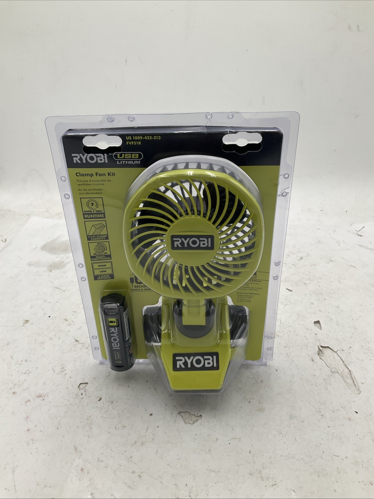 Ryobi FVF51K USB Lithium Clamp Fan Kit w/ 2.0 Ah USB Battery and Cable