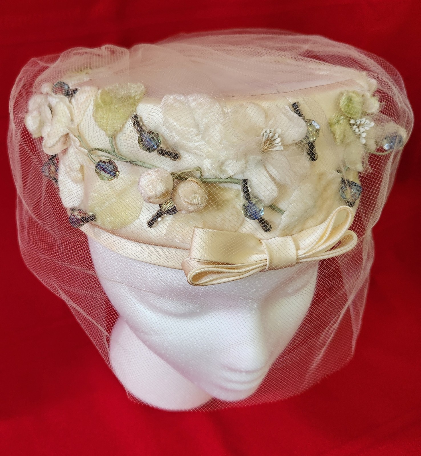 Vtg Don Anderson New York Halle Bros Union Made Woman Pillbox Floral Hat Netting