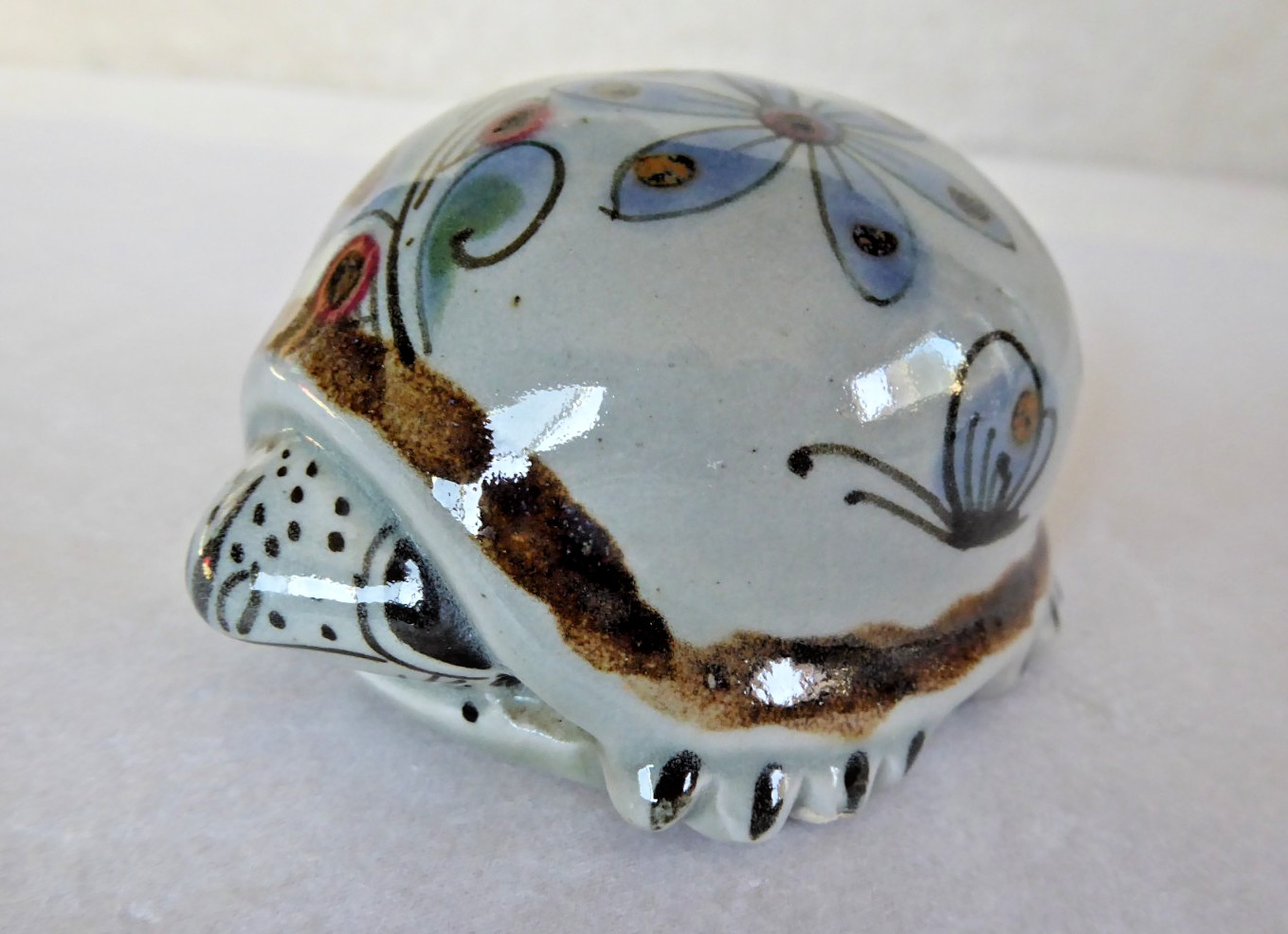 Fred & Barbara Meiers Vintage Hand Painted Ceramic Turtle Figurine Mexico KE 3.5