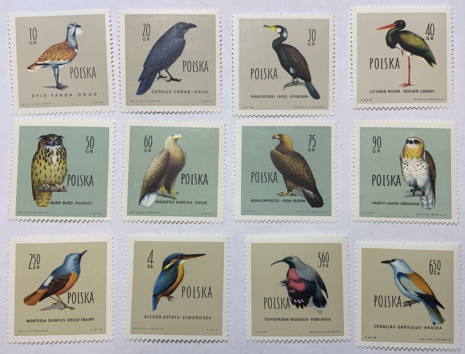 1960 POLAND MNH OG STAMP #935-946 COMPLETE SET PROTECTED BIRDS