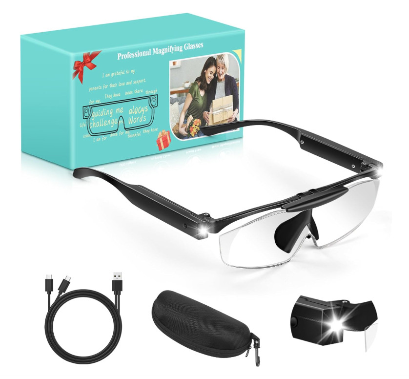 250% Magnifying Glass with Light, Rechargeable Head Magnifier Glasses with Li...