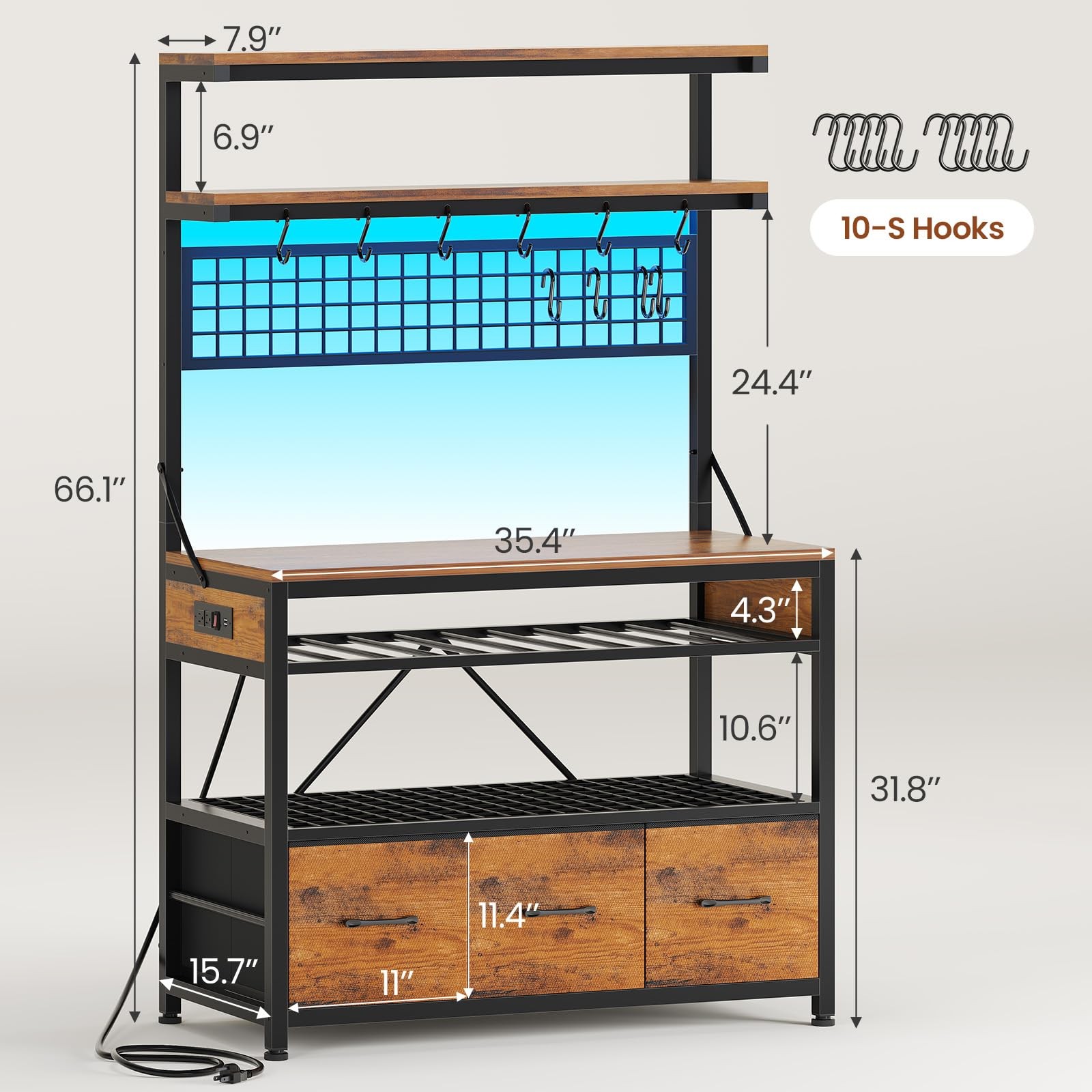 Bakers Rack with Storage and Power Outlet 35.4 inch Coffee Bar Cabinet