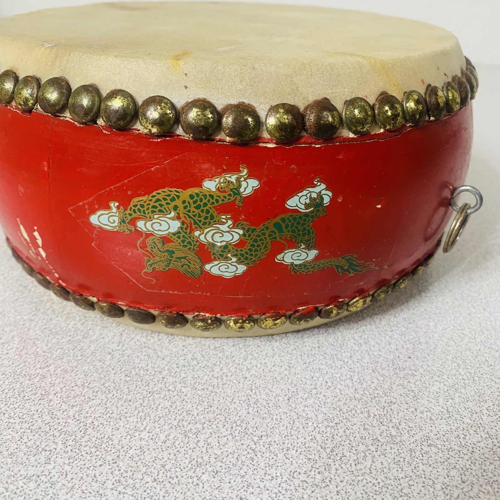 Chinese Red Dragon Dance Drum Double Sided Traditional Festival Parade Tanggu