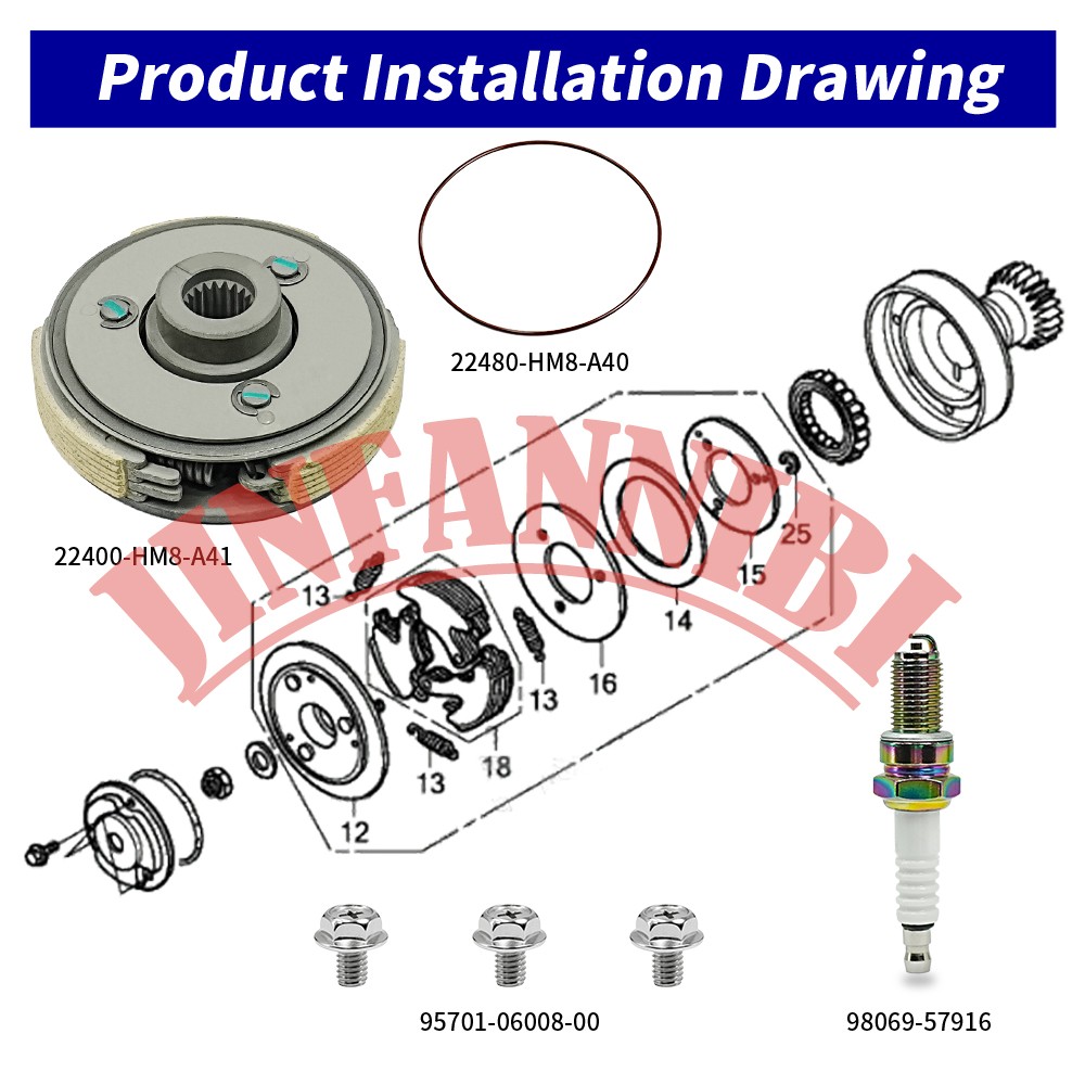 Wet Clutch Assembly Kit Set for Honda Recon 250 TRX250TM TRX250TE 2002-2023