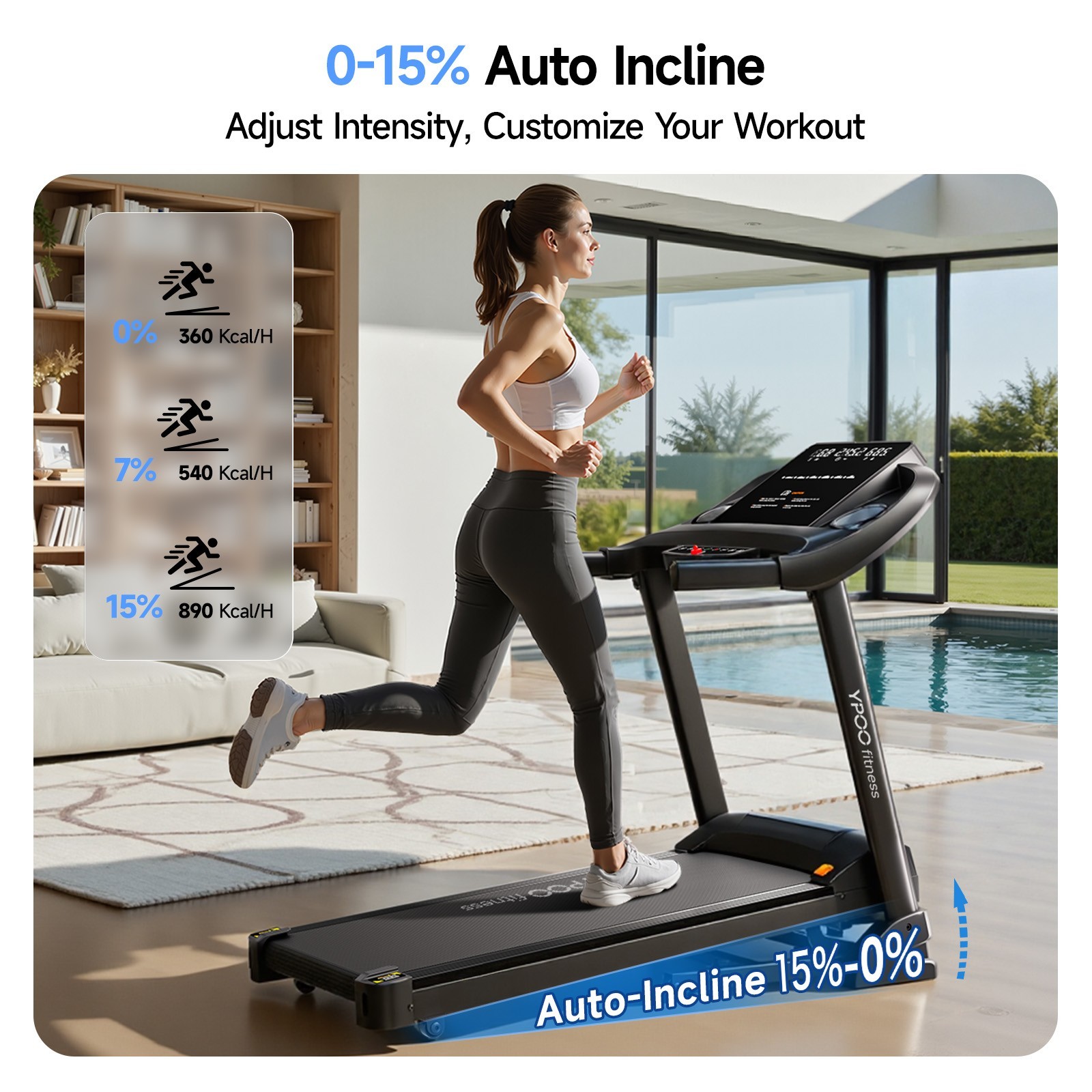 YPOO Treadmill with 0-15% Auto Foldable Treadmill for Home 8.0 MPH Treadmill
