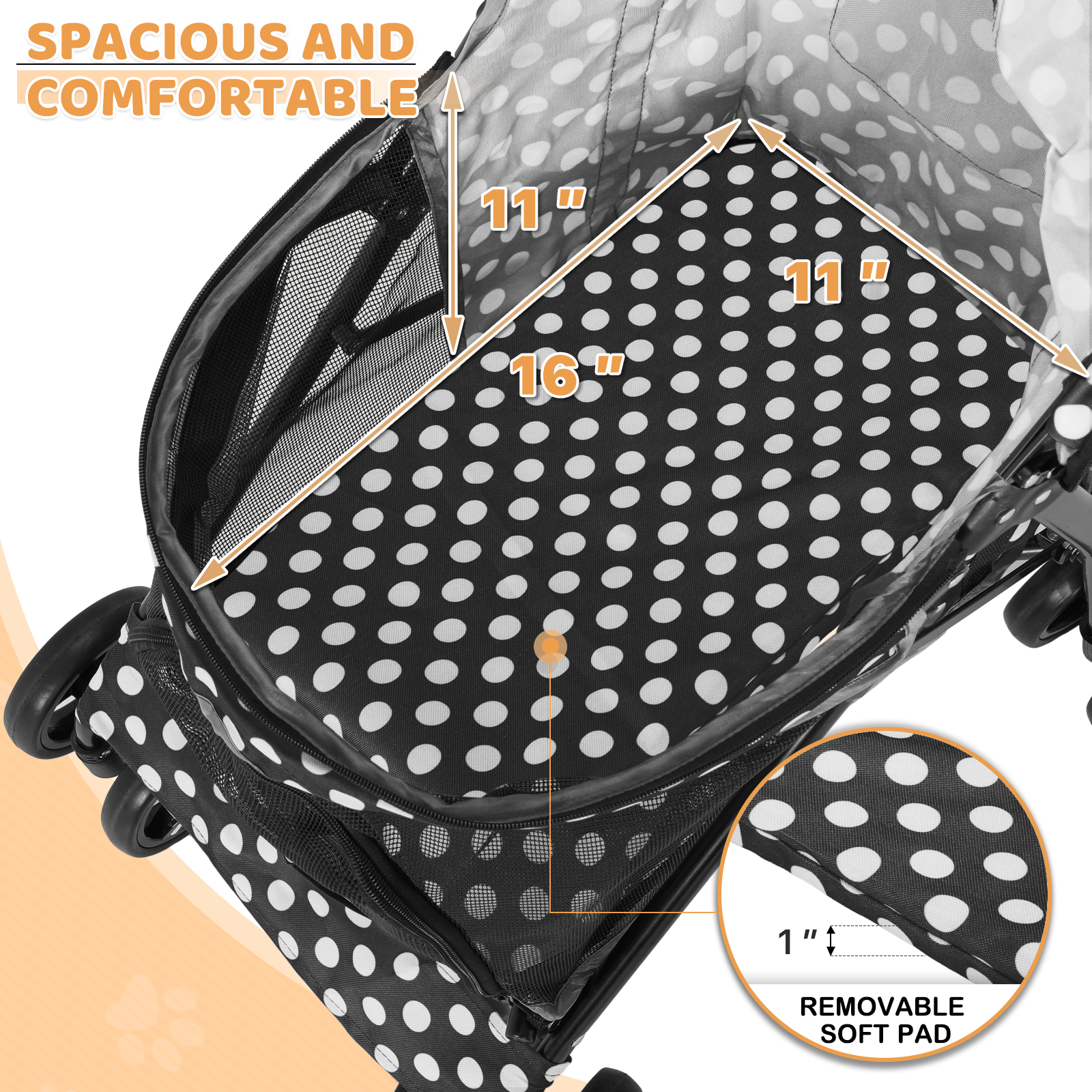 Pet Stroller Foldable 4 Wheels Cat Dog Travel Carrier Storage Basket w/Skylight