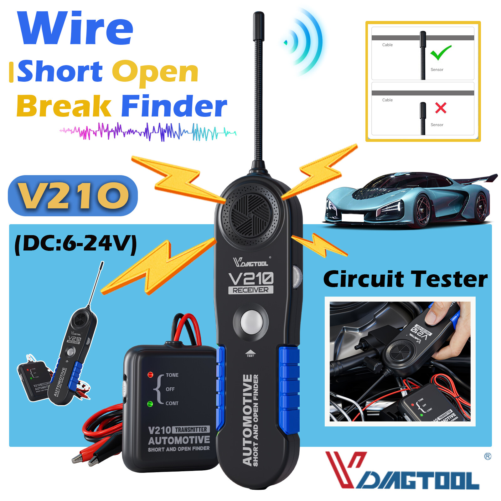 Automotive Short and Open Finder Circuit Tester DC 6-42V Car Wire Tracker Tool