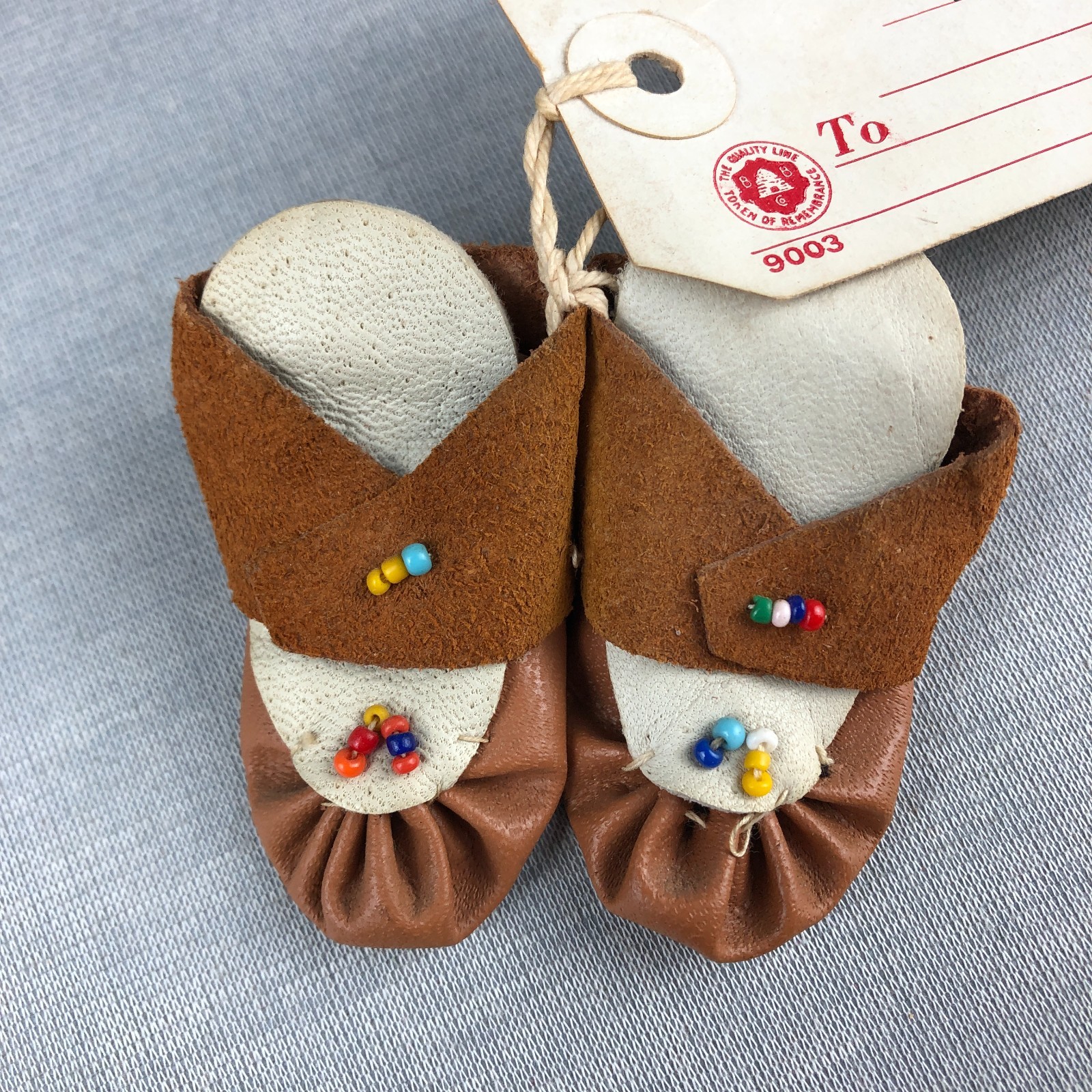 VTG Handmade Beaded Suede Mini Doll Moccasins Native American Souvenir Helena MT