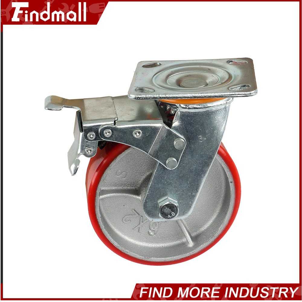 Findmall 4 Pack 6" Heavy Duty Caster Wheels Swivel Plate Total Lock Brake Red