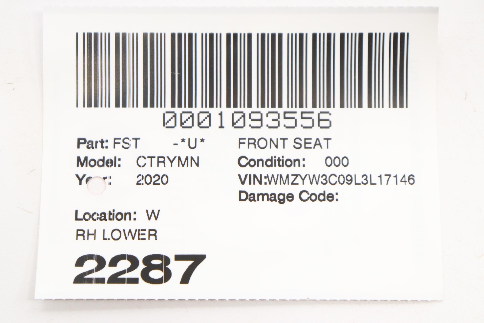 2017 - 2024 MINI COUNTRYMAN F60 FRONT RIGHT SEAT LOWER CUSHION OEM BLACK_K9E1