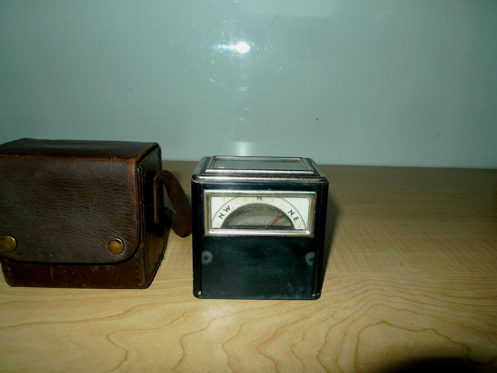 Vintage 1950's Aqua Valve Box Locator W/ Brown Leather Case and Instructions