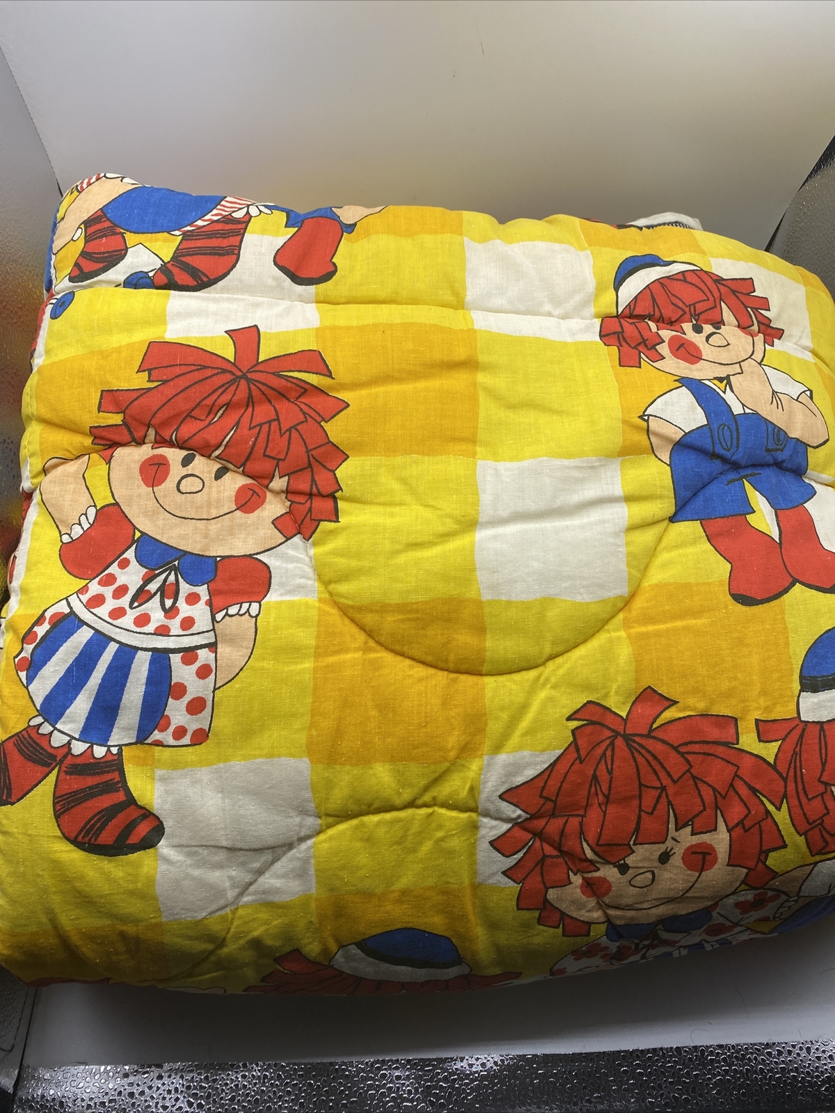 Vintage 1975 Raggedy Ann & Andy Quilted Sleeping Bag Blanket 31" x 72"