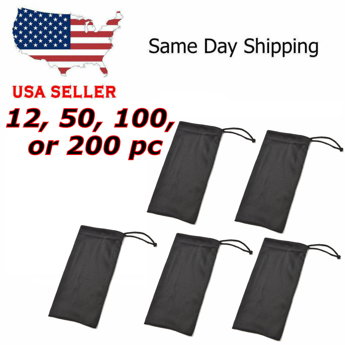 Cheap Bulk 50 100 200 500 Black Micro Fiber Sunglasses Carrying Pouch CaseBag US