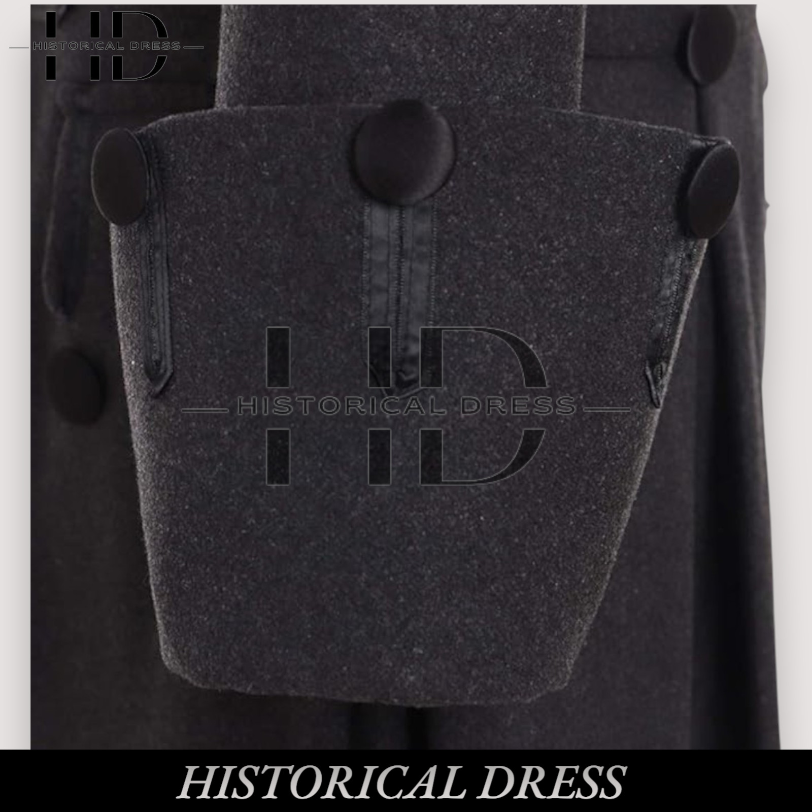 Men's 18th Century Regency Black Wool Frock Coat Colonial Military Tailcoat