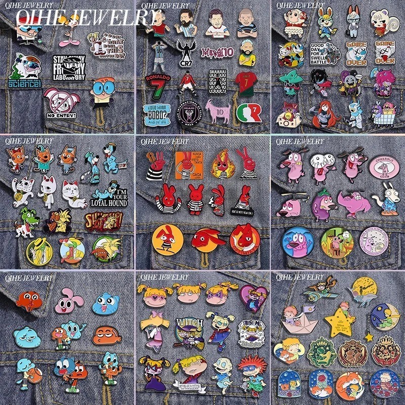 Anime Movie Enamel Pins 6-23pcs Comedy Cartoon Brooch Rabbit Cat Dog