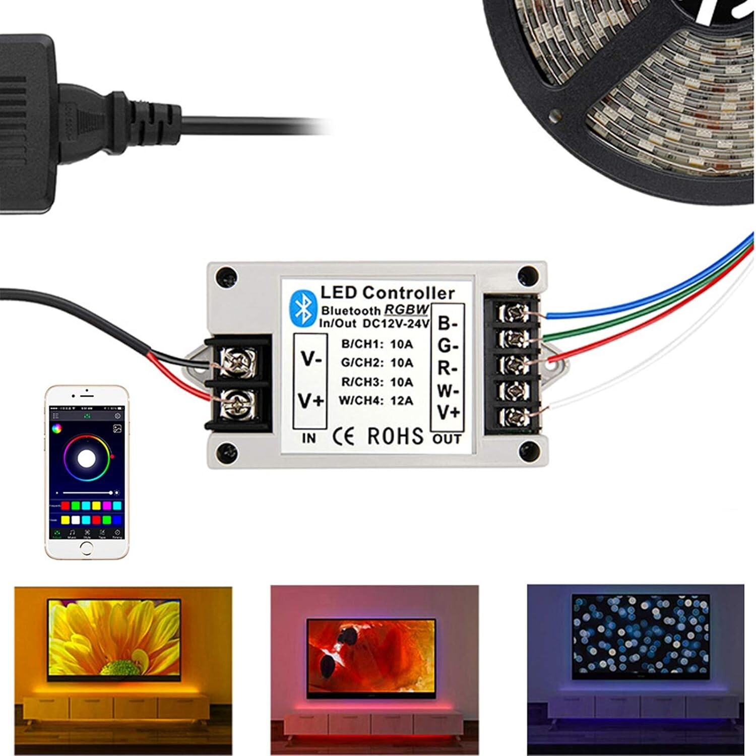 RGB/RGBW Bluetooth Controller APP Control for 5050 3528 RGB LED Strip Lights