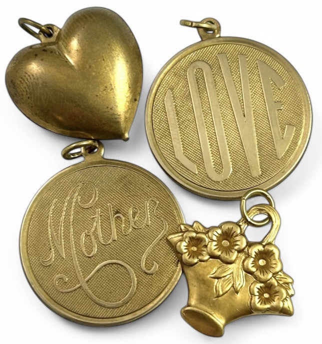 Vintage Charm Lot MOTHER LOVE Vintage Jewelry Brass Pendant AS IS TARNISHED