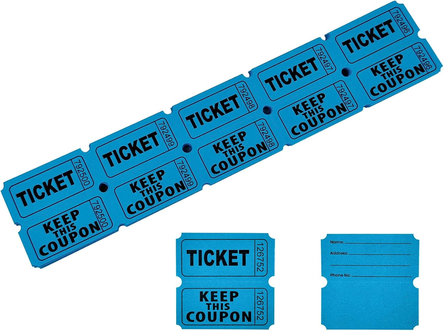 100 Blue Raffle Tickets Double, 50/50 Raffle Tickets for Carnivals Events Entry