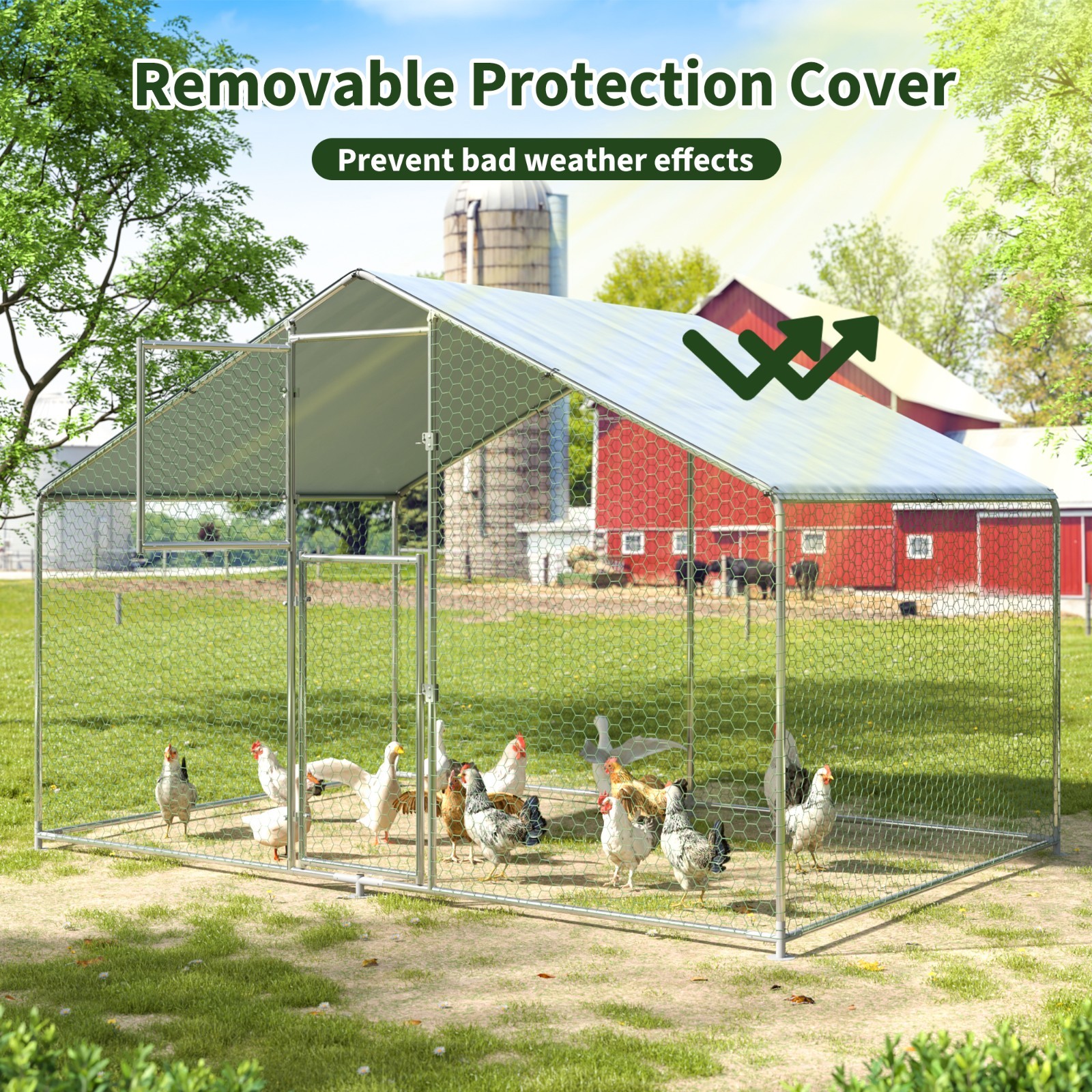 Metal Chicken Coop, Large Chicken Coop with Waterproof Cover for Backyard