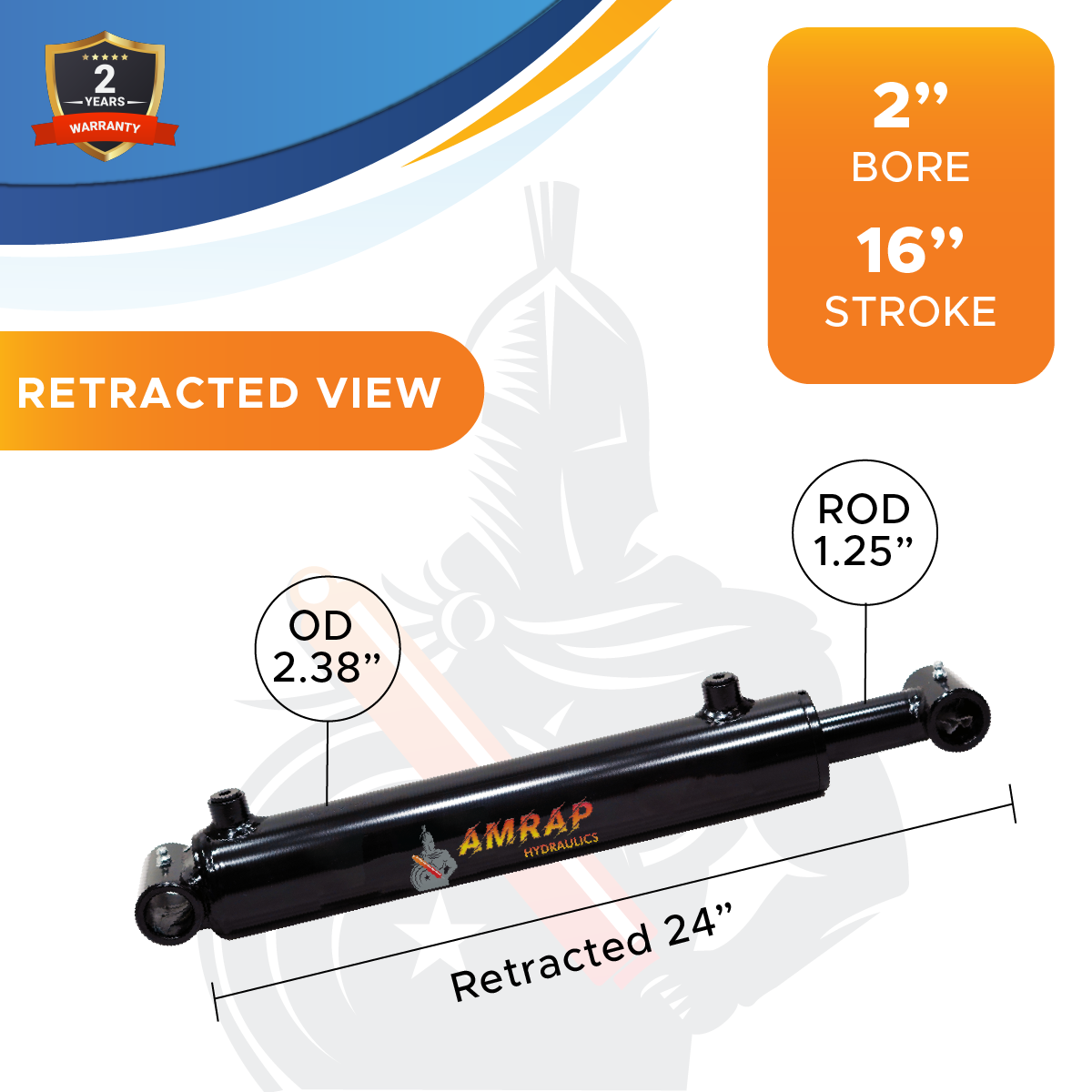 2x16 Hydraulic Cylinder 2" Bore 16" Stroke Welded Cross Tube Double Acting